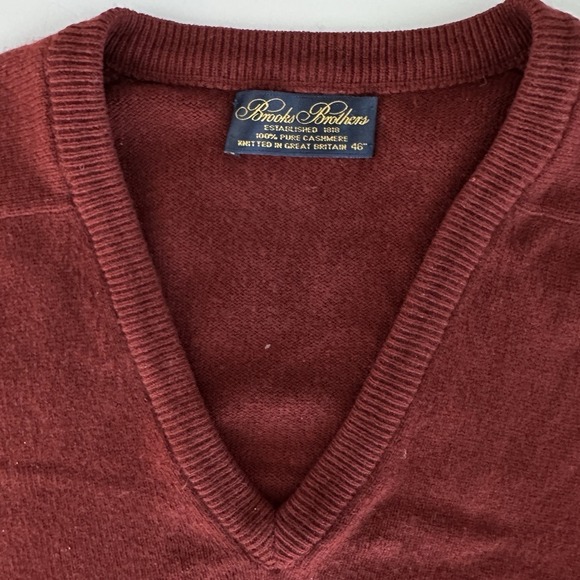 Vintage Brooks Brothers Cashmere Sweater 46 Burgundy Red Made Great Britain XL - Picture 2 of 10